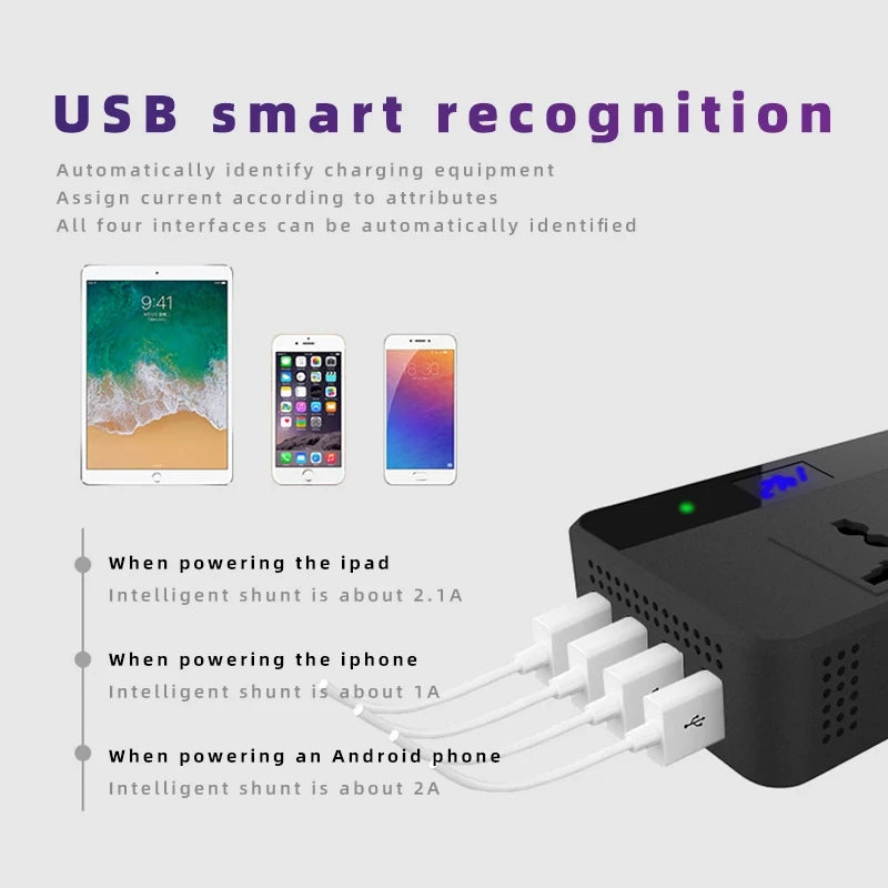 Inversor de Corriente con Pantalla Digital y Puertos USB