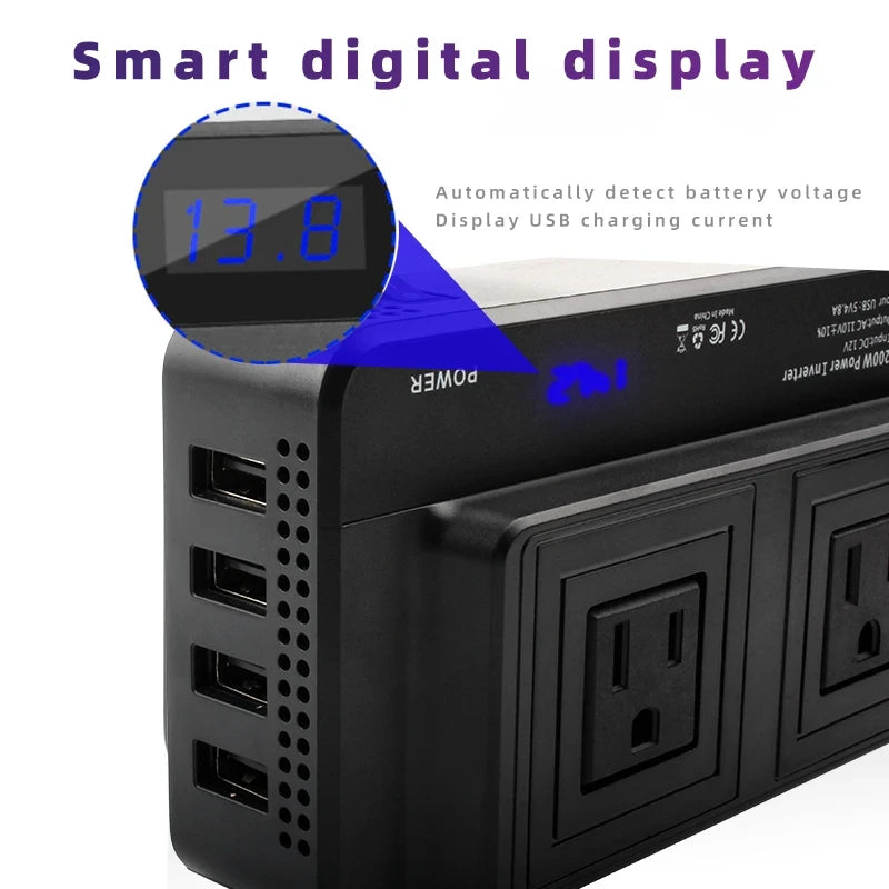 Inversor de Corriente con Pantalla Digital y Puertos USB